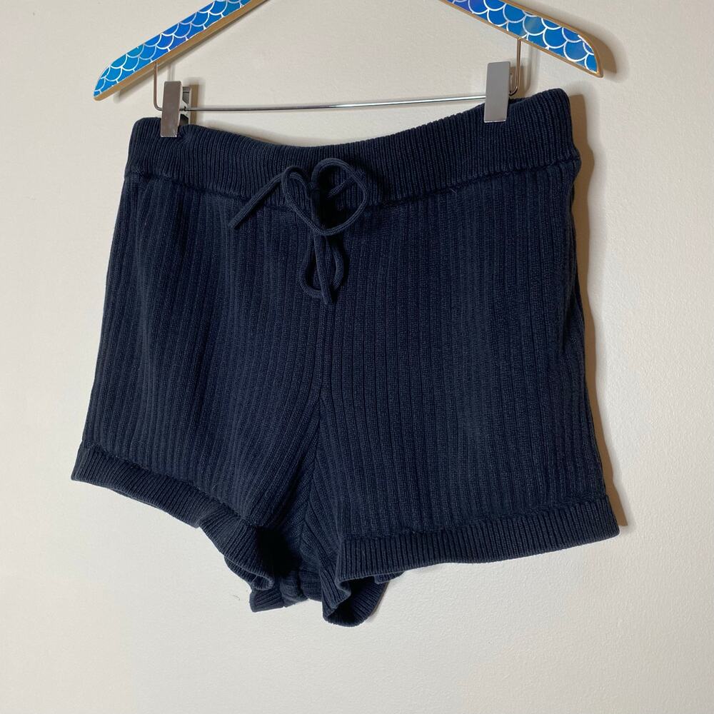 REFORMATION Black Sanzo Organic Cotton Ribbed Knit Drawstring Shorts Size Medium - Picture 4 of 7